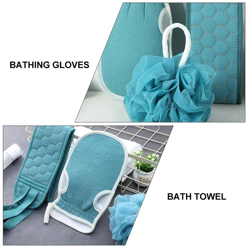 3-Piece Exfoliating Bath Set – Scrub Towel, Glove & Loofah