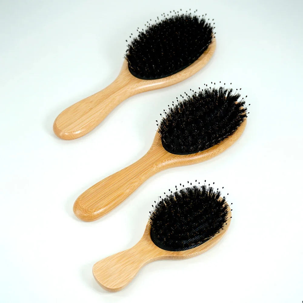 Natural Bamboo Boar Bristle Hair Brush & Air Cushion Comb