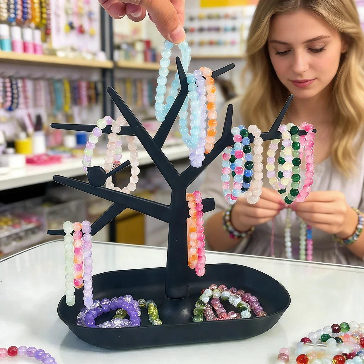White Black Tree Shaped Jewelry Display Rack Earrings Necklaces Tray