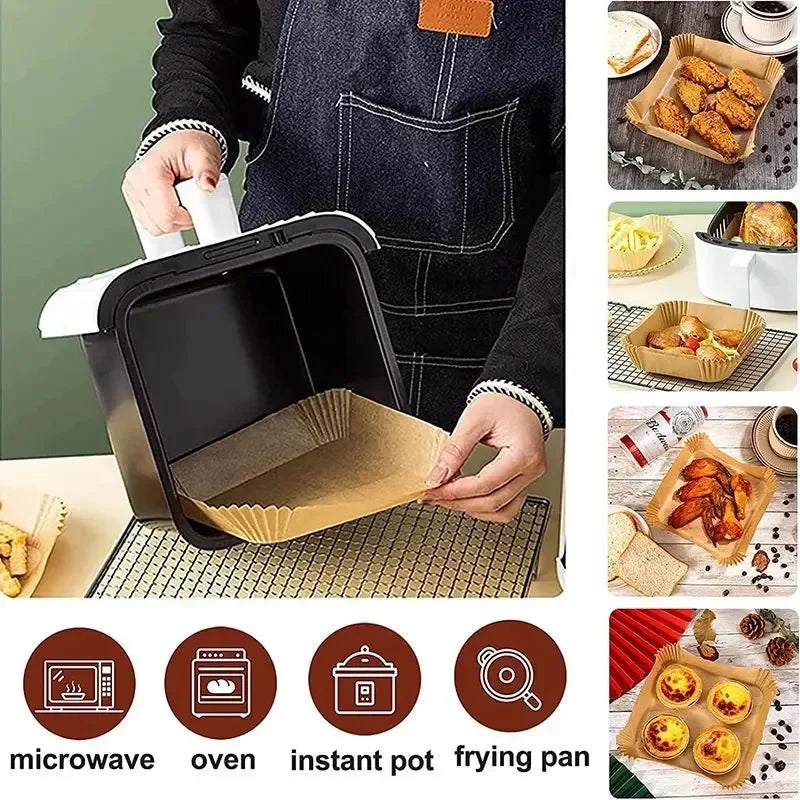 50-Pack Disposable Air Fryer Paper Liners 20cm | Oil-Proof