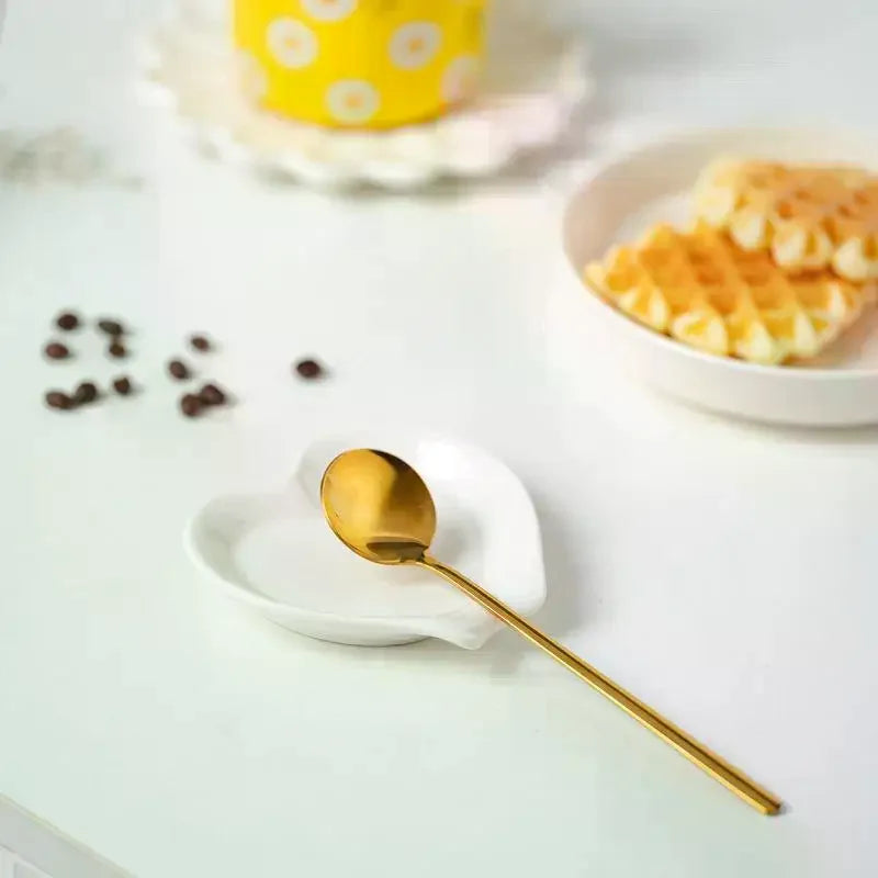 Creative Heart Shaped Ceramic Spoon Rest Pad Coffee Holder Soup Ladle
