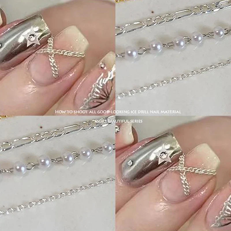 3D Nail Chain Charms Gold Silver Alloy Punk Nail Art Jewelry