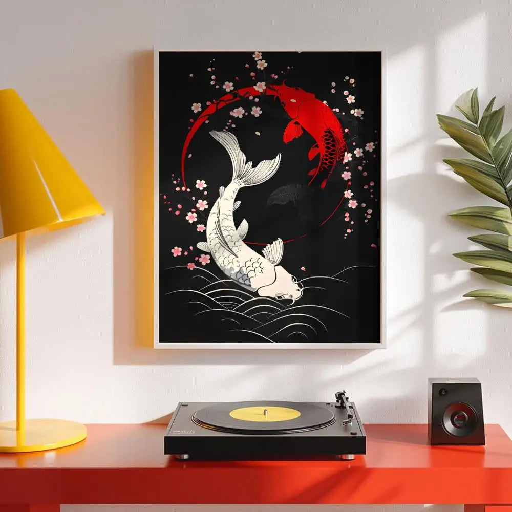 Lucky Koi Yin Yang Wall Art Poster Sticker | Minimalist Decor