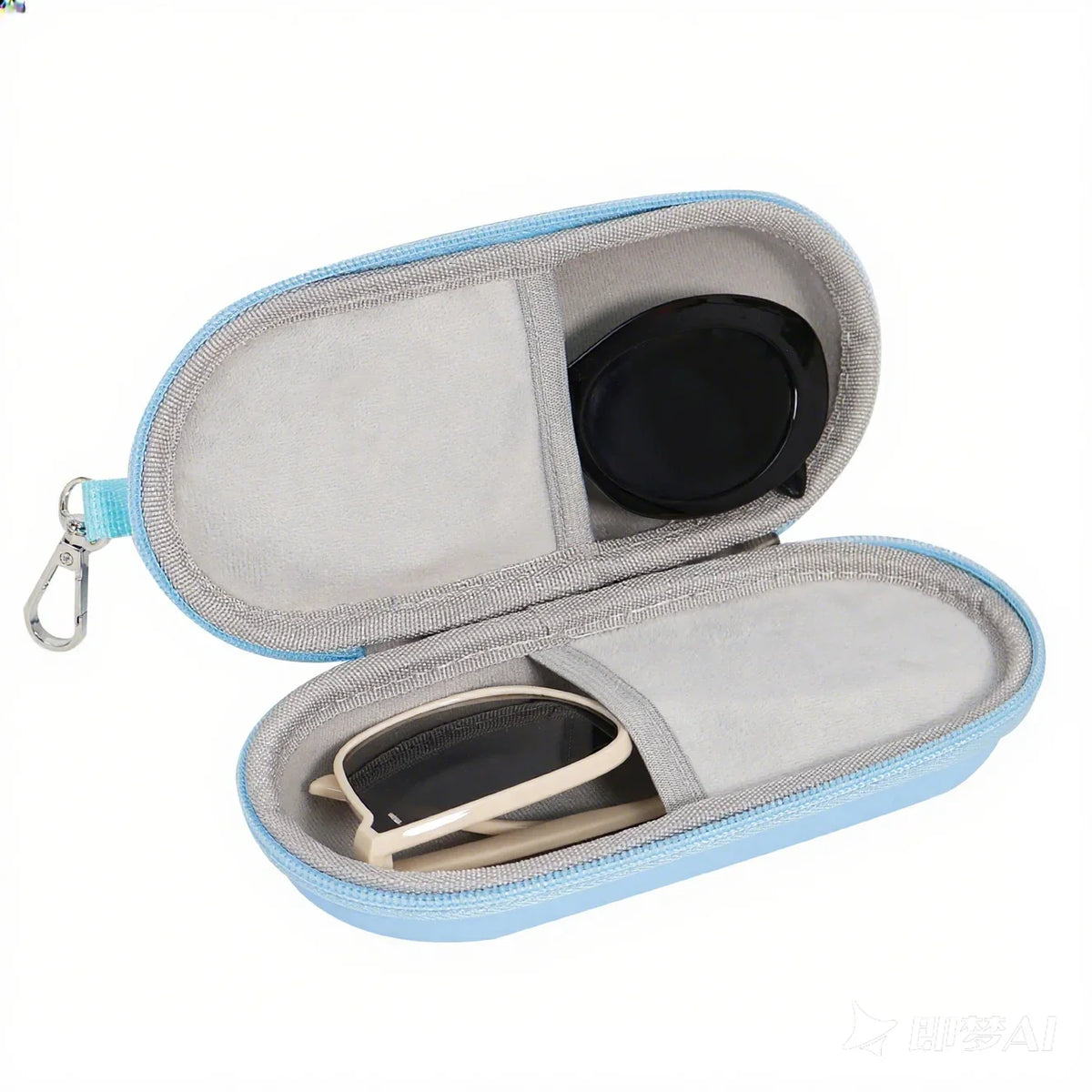 Double Mirror Box Zipper Closure Clip Portable Eyewear Storage 2