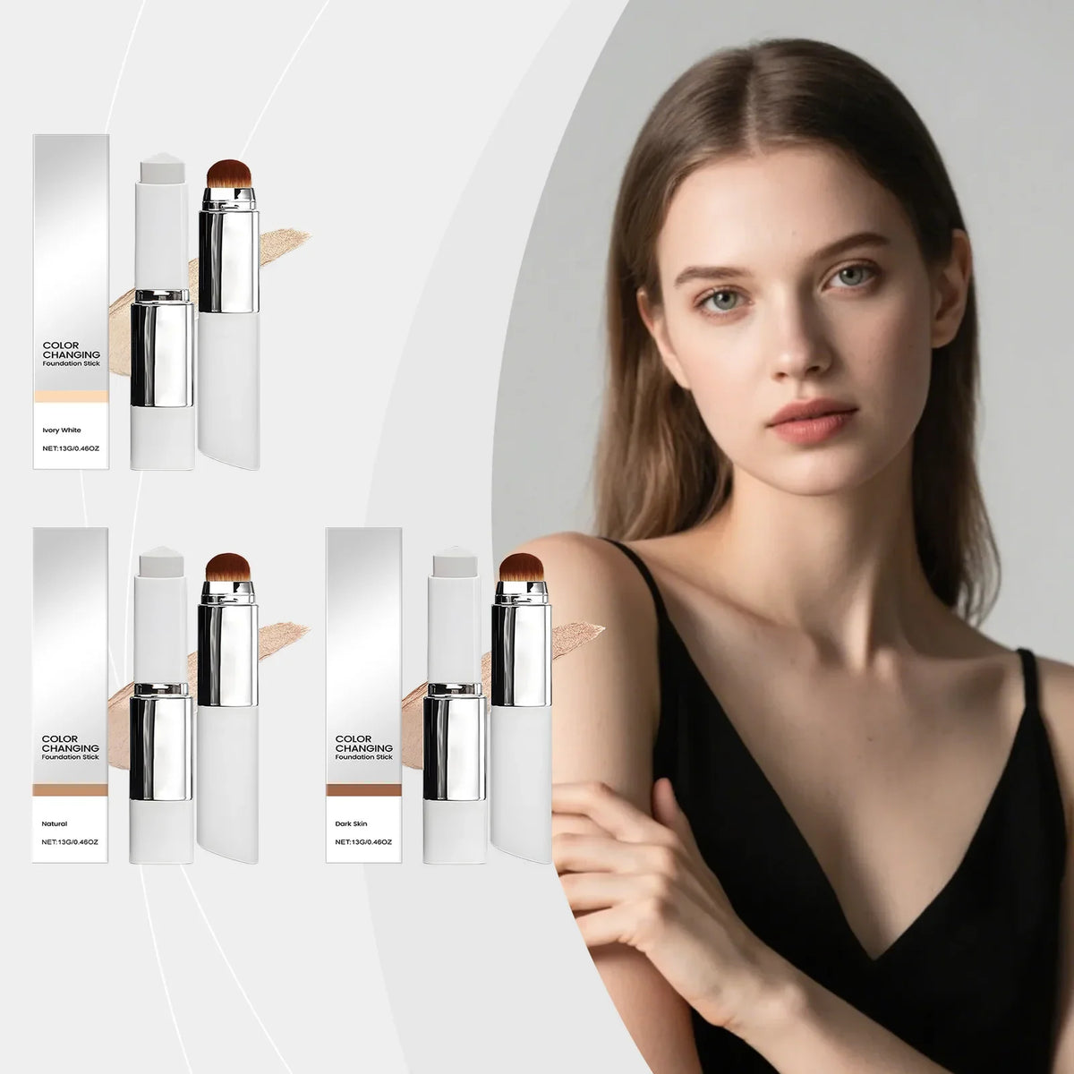 Double-Head Foundation Stick with Brush | Full Coverage Matte