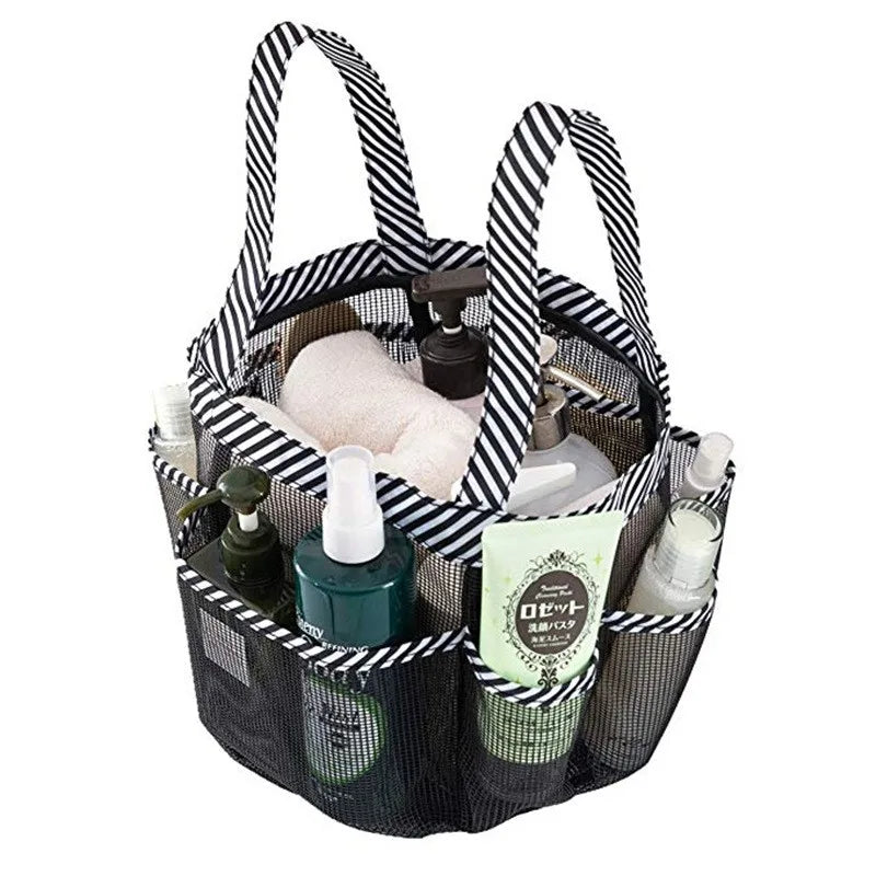 Mesh Shower Caddy Tote – 8 Pockets & Oxford Handles | Black