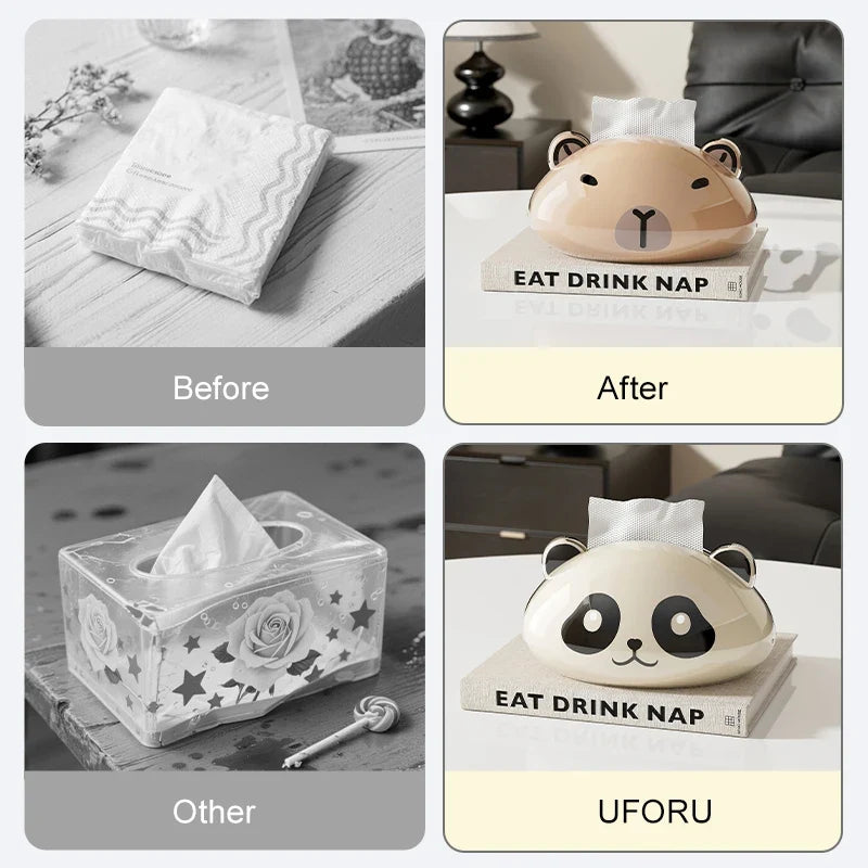 1 Cute Panda Tissue Box Kitchen Napkin Storage Cartoon Toilet Paper