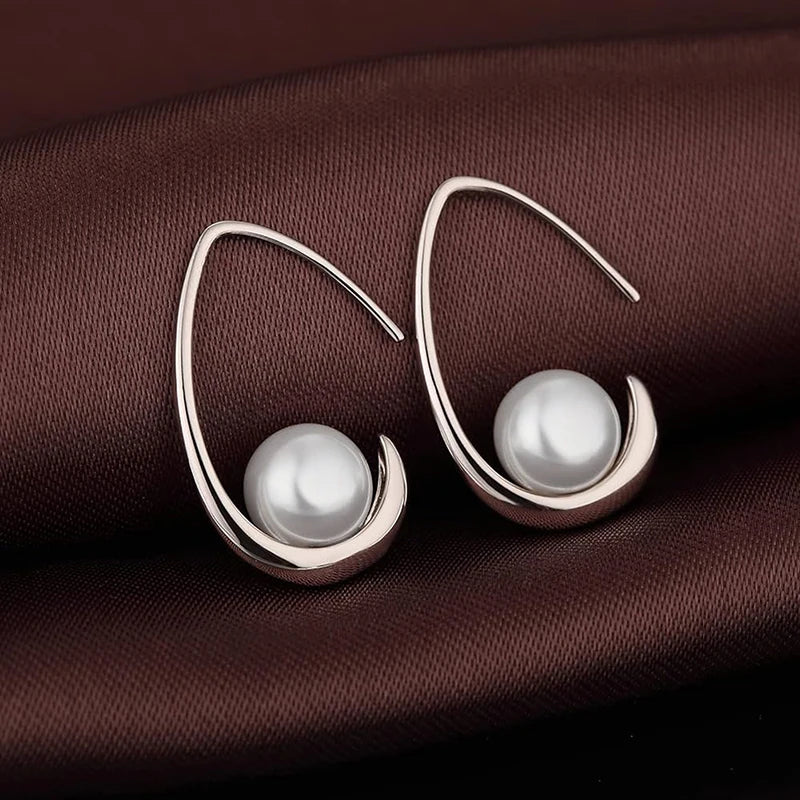 Huitan Simulated Pearl Drop Earrings – Elegant Women's Jewelry