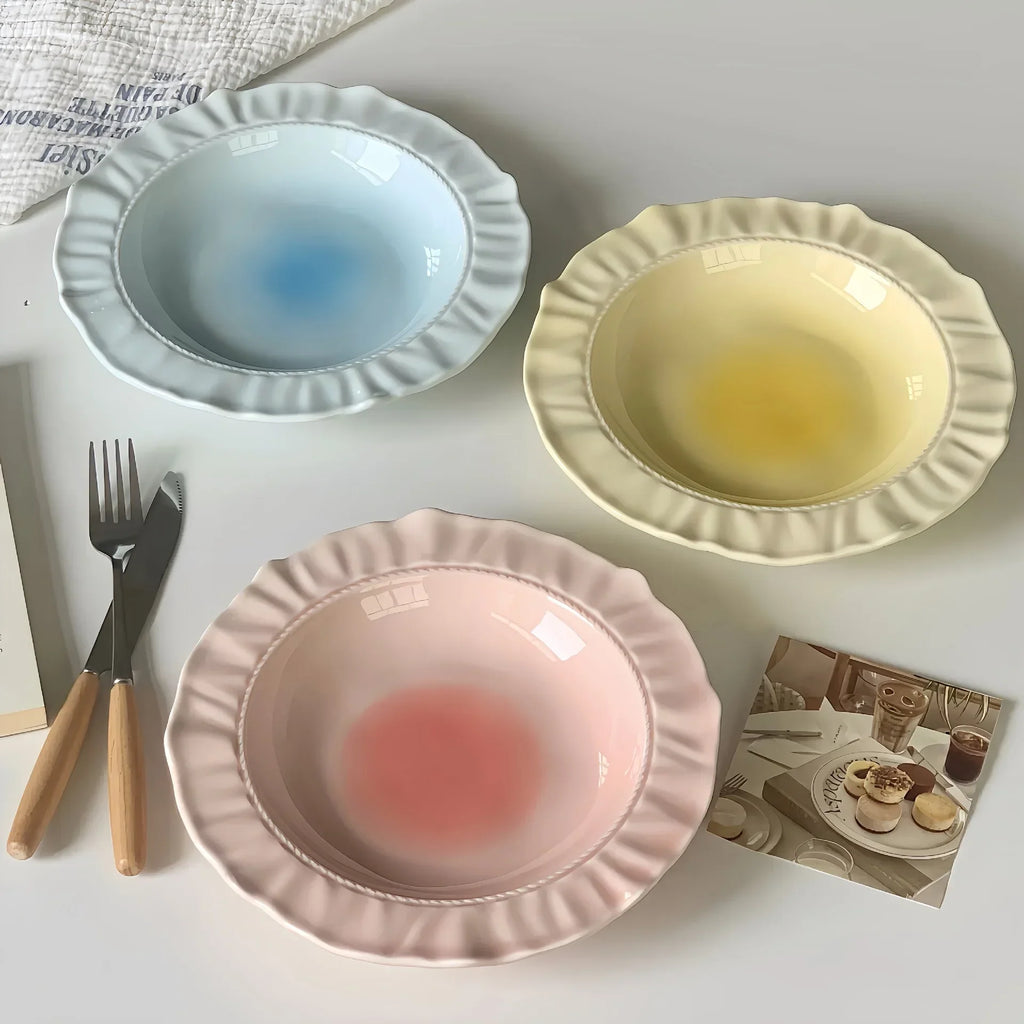French Embossed Lace Ceramic Plates – Retro Dessert & Pasta