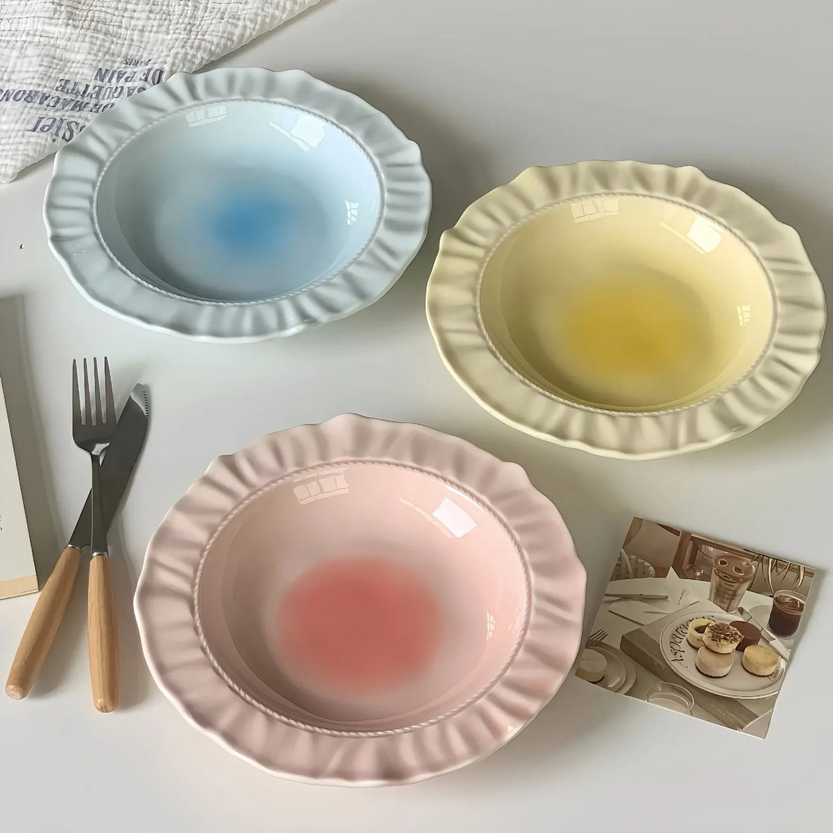 French Embossed Lace Ceramic Plates – Retro Dessert & Pasta