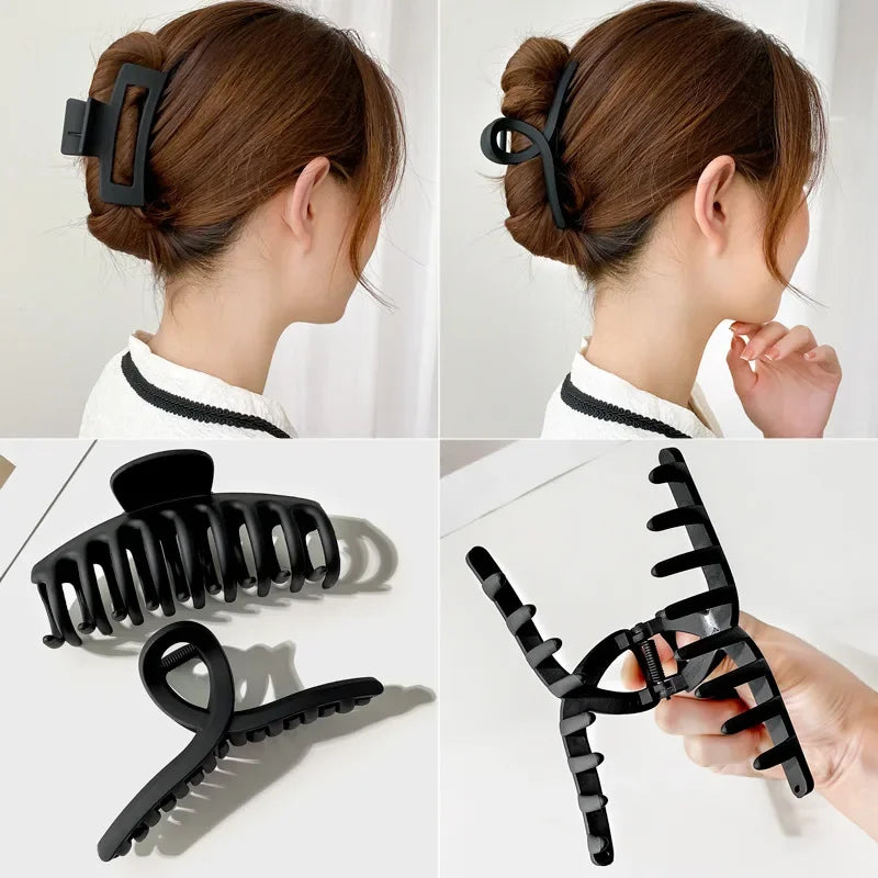 Women Elegant Black Geometric Plastic Hair Claw Lady Sweet Long