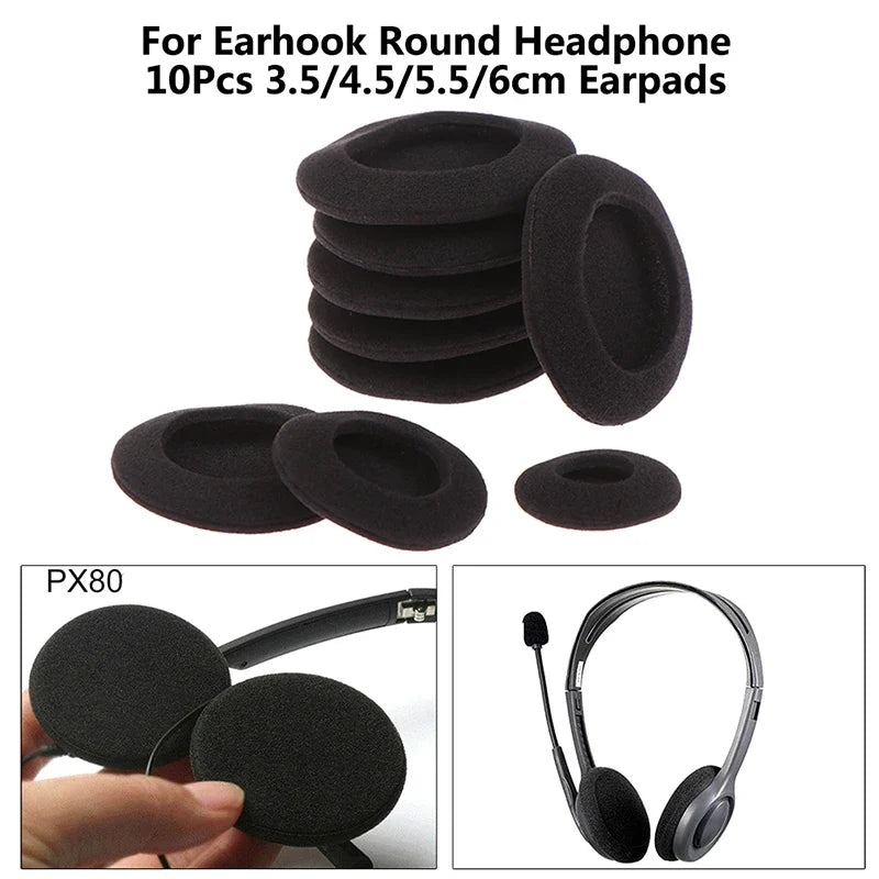 10-Pack Foam Ear Pads for Earhook Headphones – 35 to 60mm