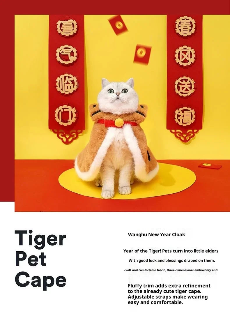 Tiger Cape Winter Warmth Fleece Vest Cats Dogs Year's Festive Pet