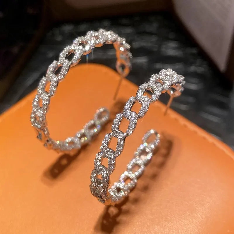 Huitan Cubic Zirconia Chain Loop Drop Earrings – Silver