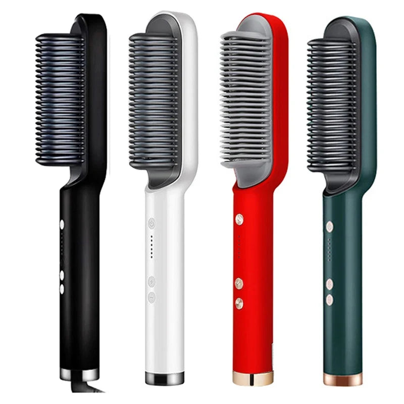 2-in-1 Ceramic Hair Straightener Brush | Negative Ion Hot Comb