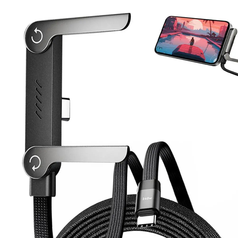 240W USB-C Fast Charge Cable with Stand & 90° Angle Connector