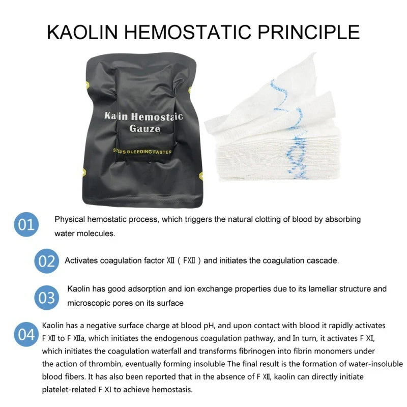 Hemostatic Kaolin Gauze Combat Emergency Tactical Military First Aid