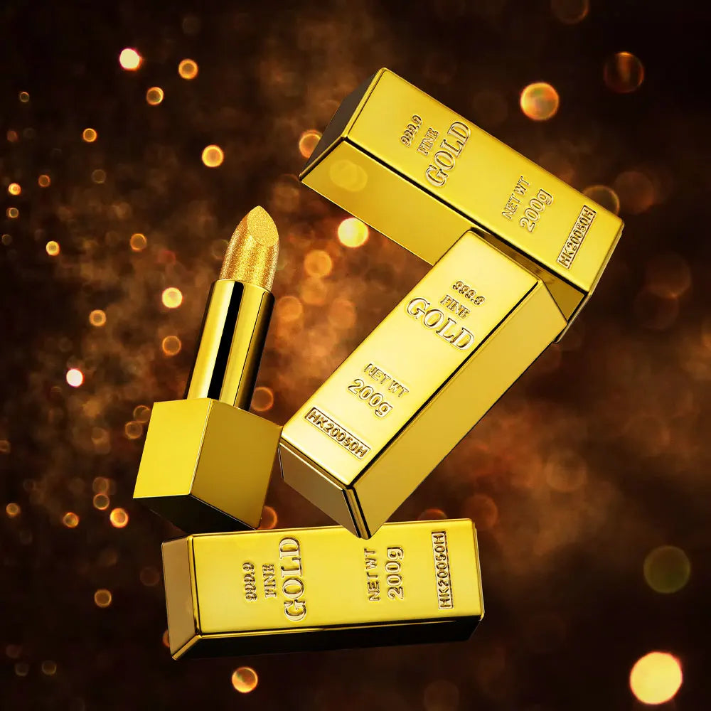 Shimmer Gold Glitter Lipstick – Long-Lasting Waterproof, 7 Shades