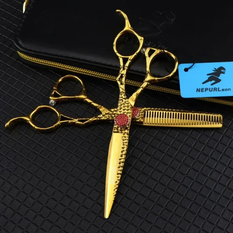 Professional 6" Gold 440C Steel Hair Cutting Thinning Shears