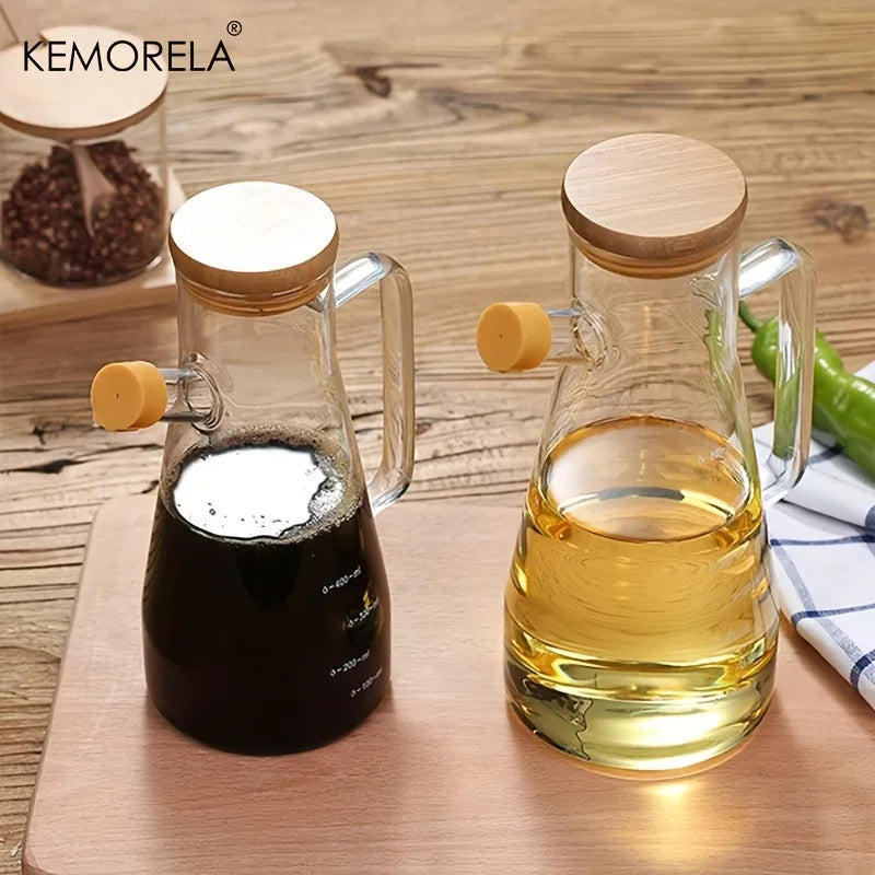 KEMORELA 900ml Glass Oil Bottle with Handle | PVC-Free Kitchen