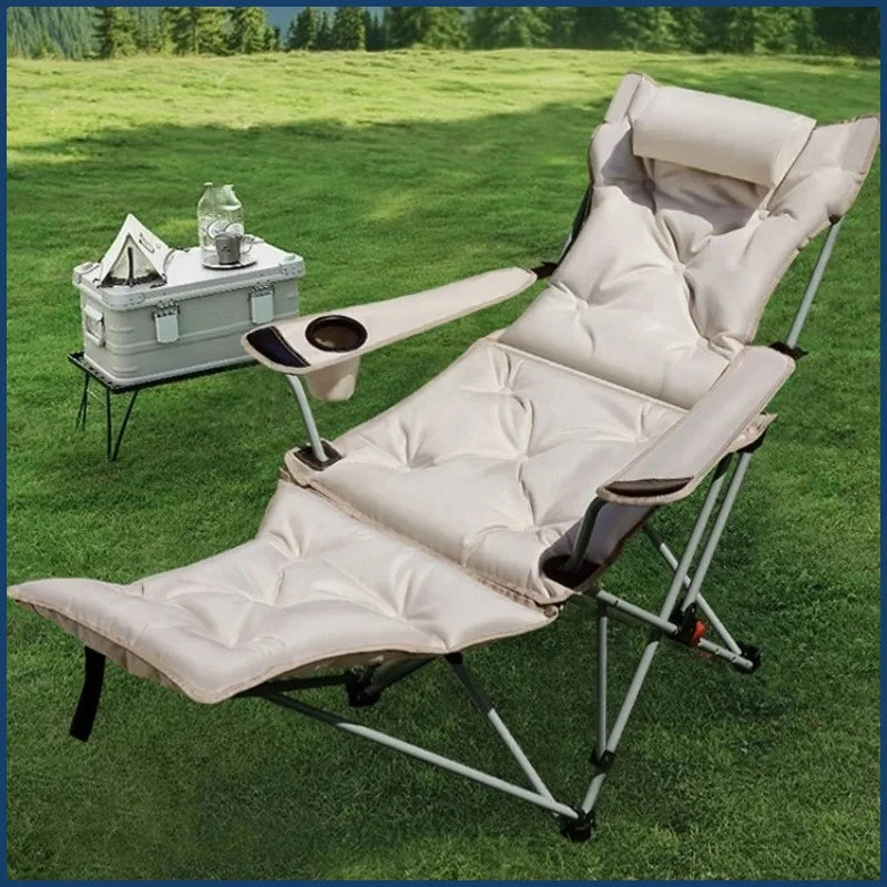 Folding Recliner Camping Chair – Adjustable Backrest & Cushion