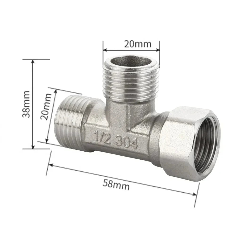 G1/2" Stainless Steel Three-Way T-Adapter Diverter Valve | Bidet & Shower