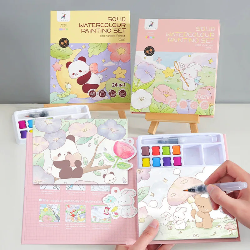 Creative Watercolor Cubes Art Reusable Coloring Book Painting Kids