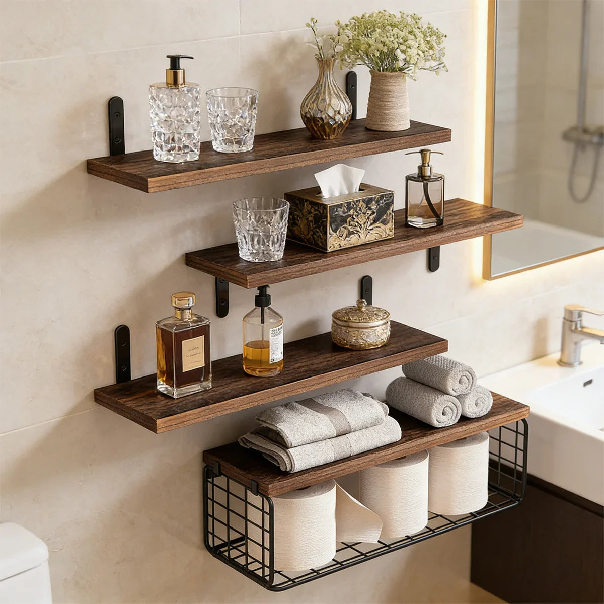 Bathroom Shelves Over Toilet Storage Basket Floating Wall Shelf Home