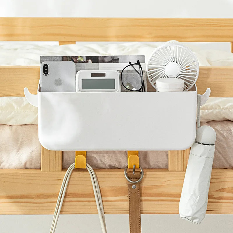 Hanging Bedside Organizer Storage Bed Shelf 2 Hooks Box Dorm Rooms