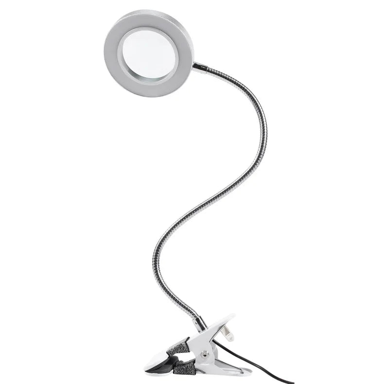10X Folding Magnifying Glass Clip Desk Lamp with LED Light