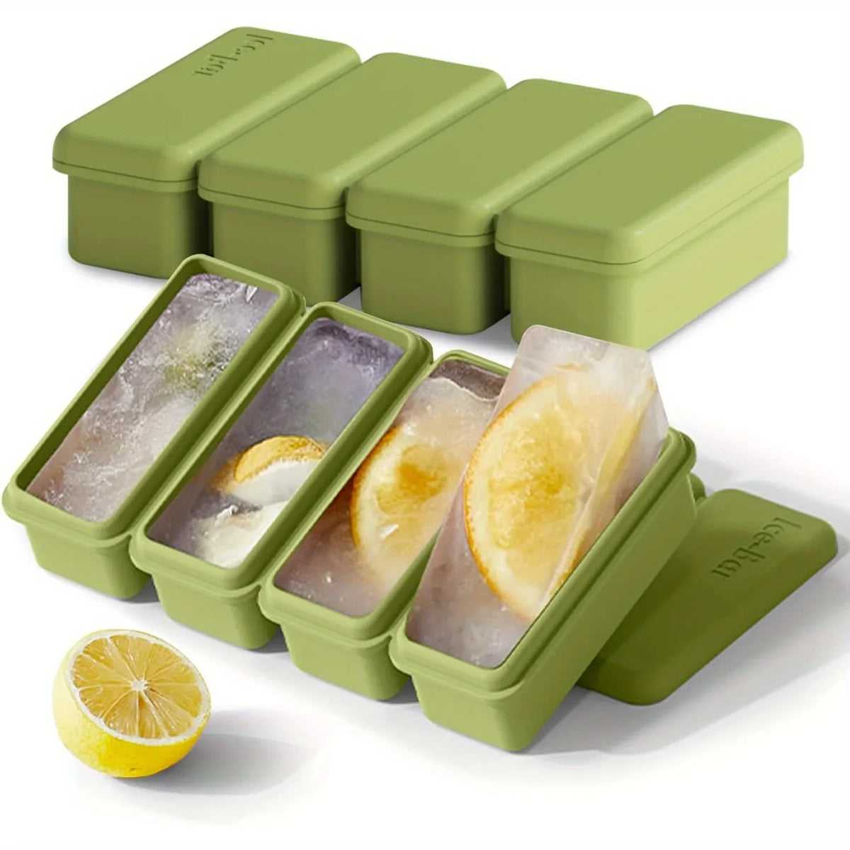 4 Grids Silicone Ice Cubes Trays Lid Homemade Popsicle Mould Food