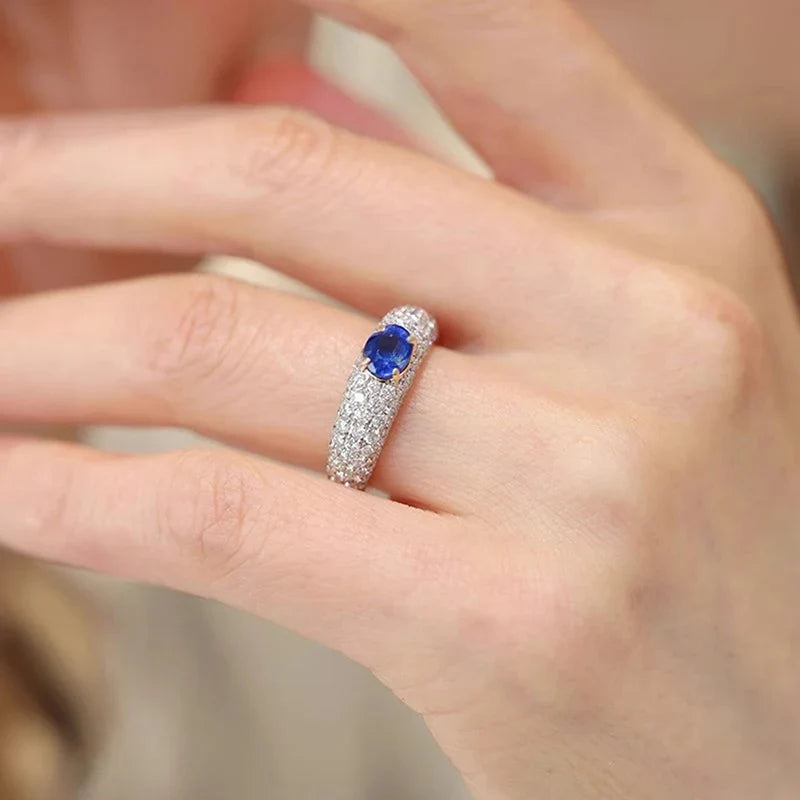 Huitan Oval Blue CZ Two-Tone Ring – Women's Statement Ring