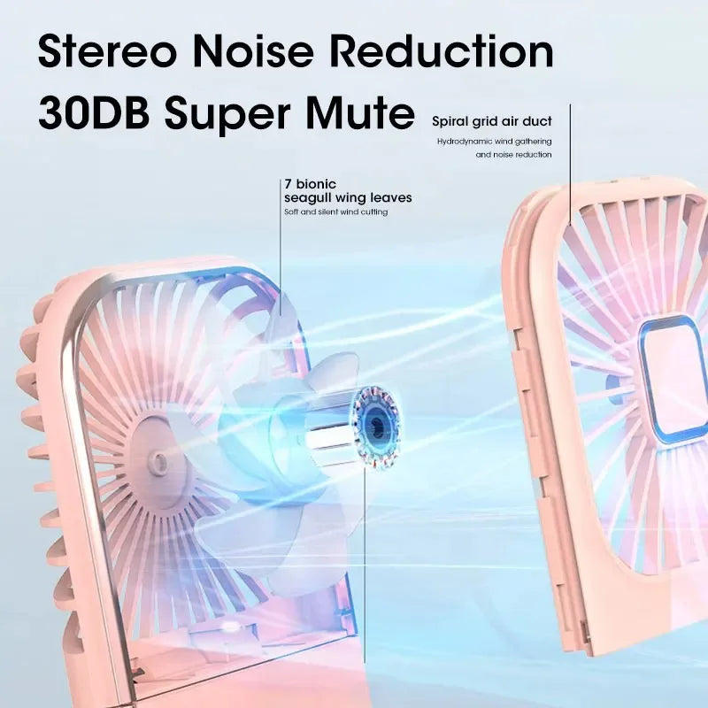 Portable Neck Fan USB Rechargeable Foldable with Power Bank & Holder