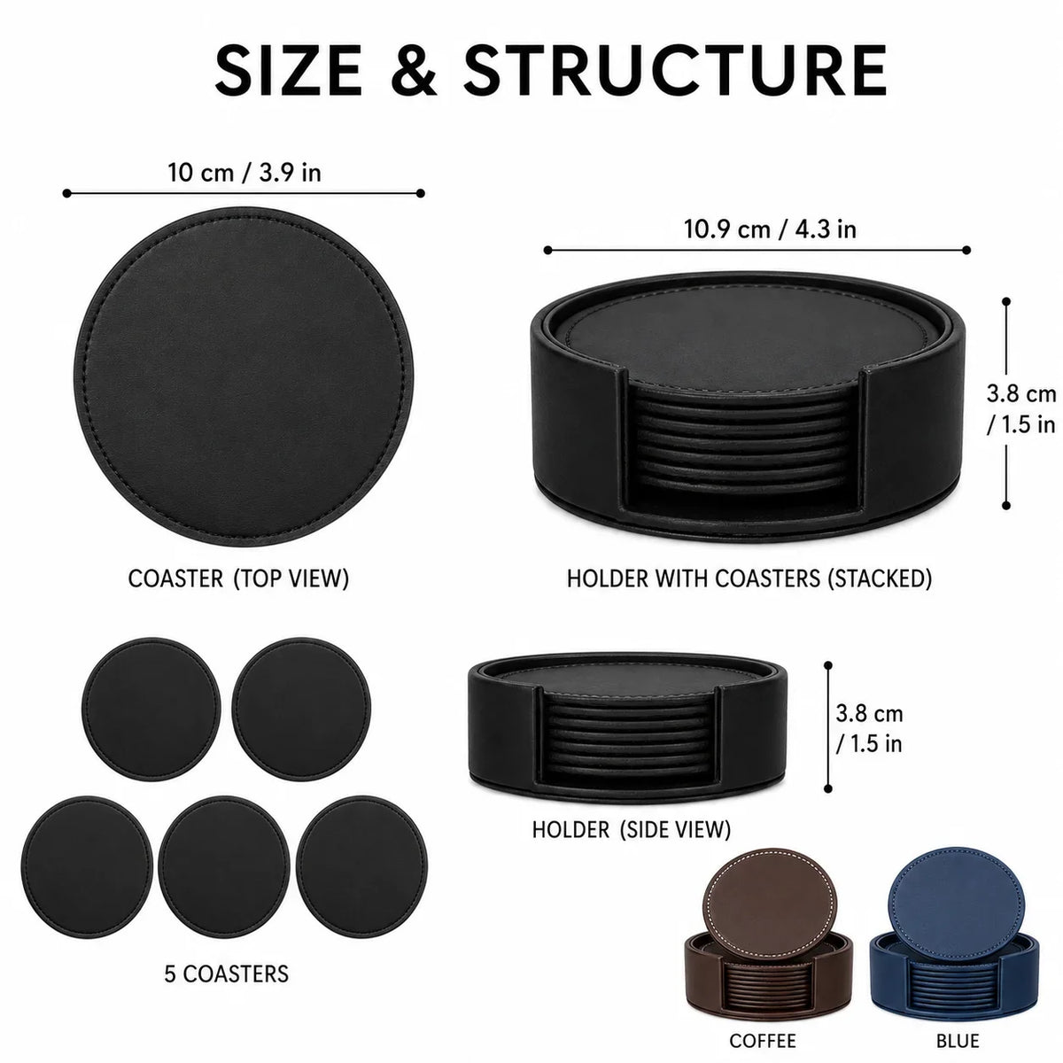 6-Piece PU Leather Coasters with Holder – Waterproof & Heat Resistant