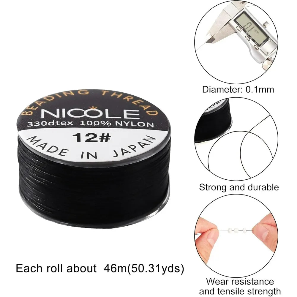 0.1mm Nylon Beading Thread 100 Yards – Black & White Cord