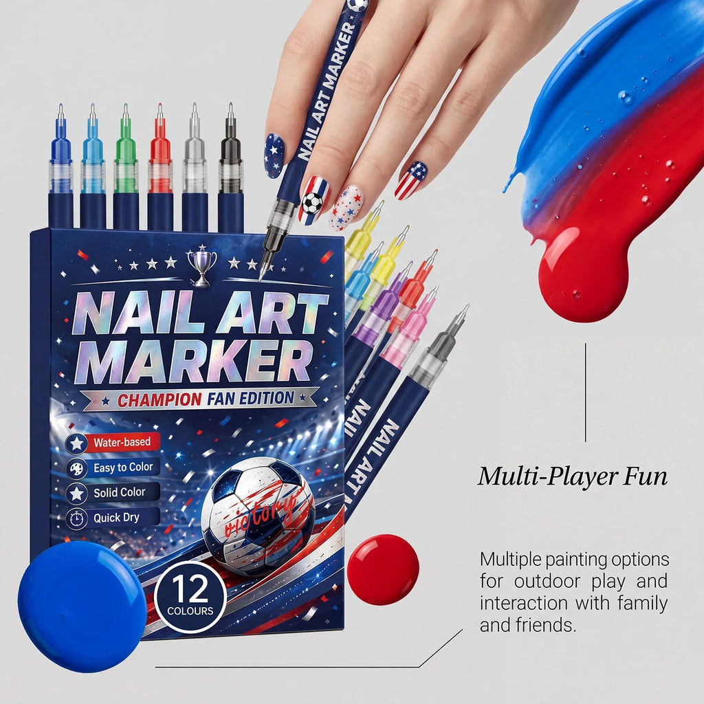 12-Piece Football Nail Art Marker Set – Quick-Dry Soccer Pens