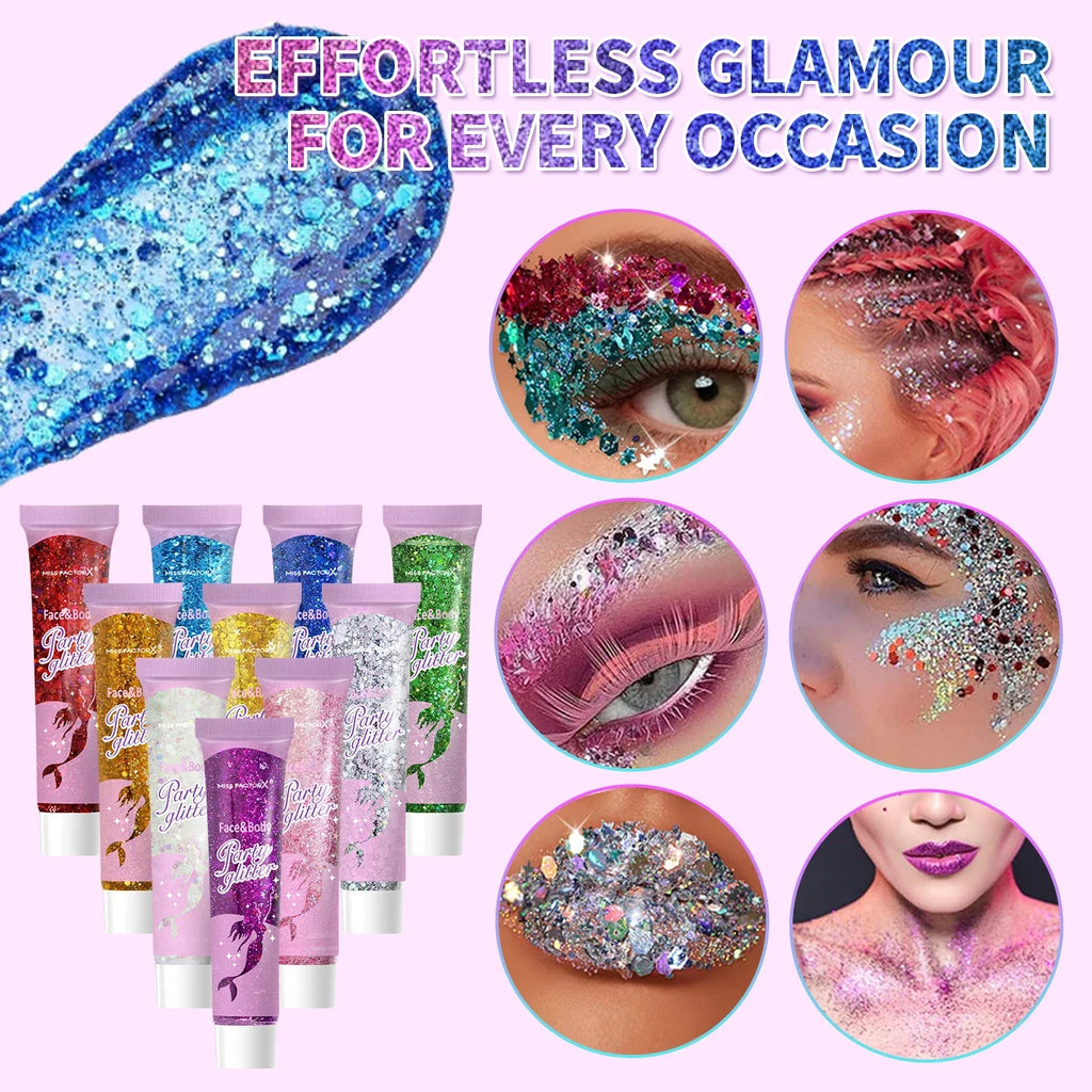 10-Piece Face & Body Glitter Gel Set – Festival Carnival Makeup