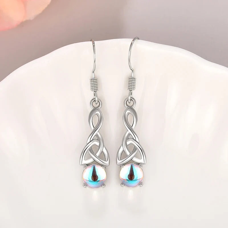 Huitan Celtic Knot Drop Earrings with Simulated Opal Stone