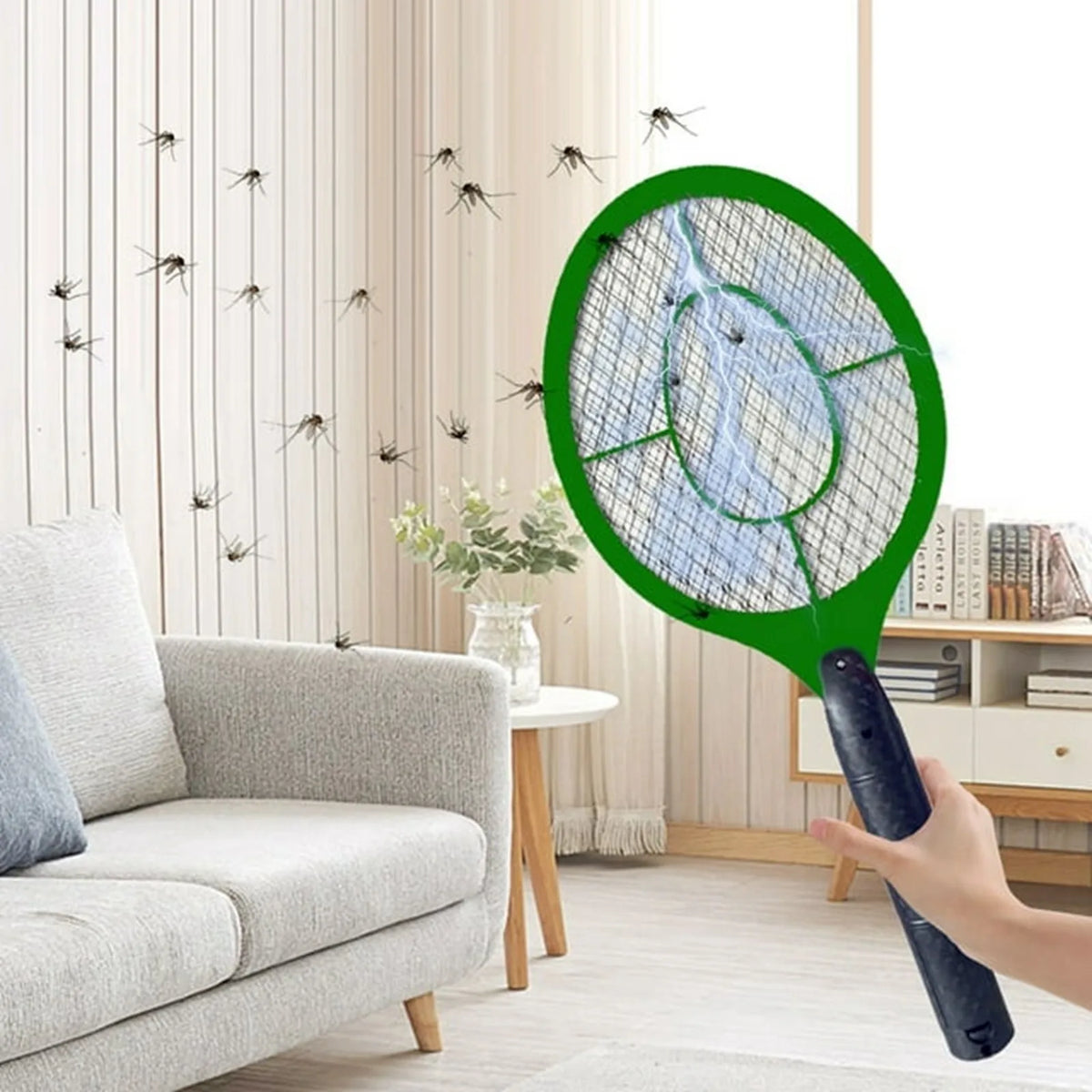 2-in-1 Electric Fly Swatter Mosquito Zapper Racket Indoor/Outdoor