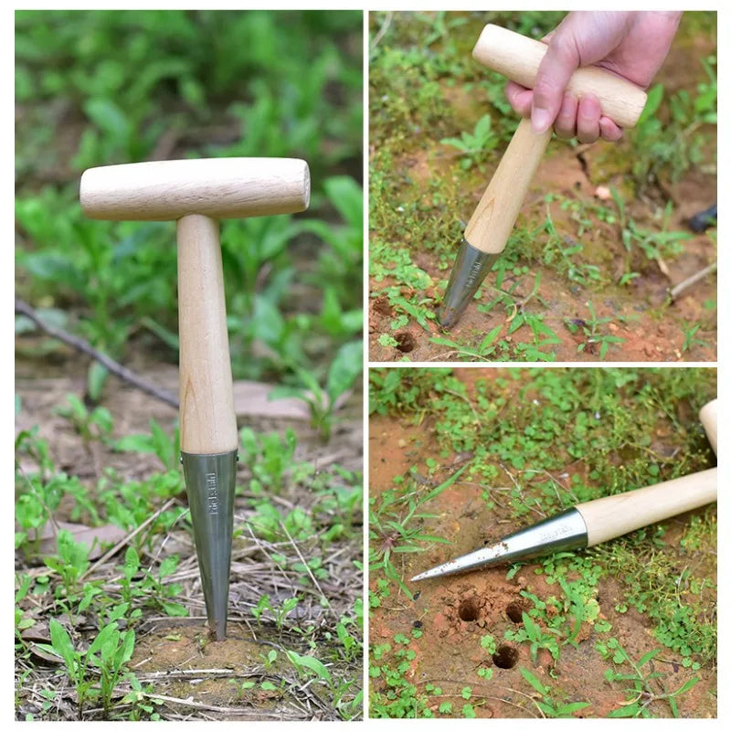 Stainless Steel Seeder Excavator Horticultural Wood Handle Hole
