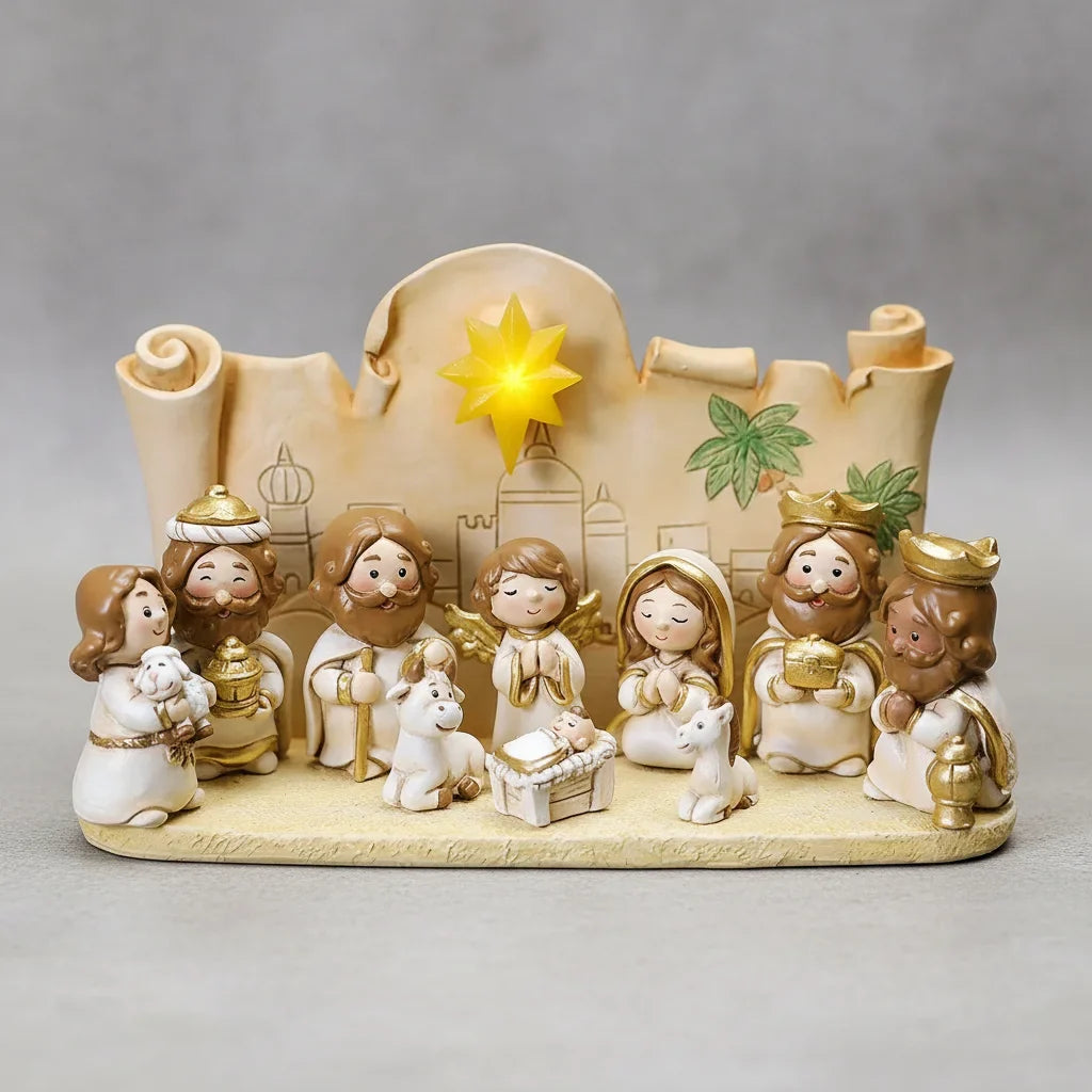 Cartoon Nativity Scene Figurine Set | Christmas Manger Decor