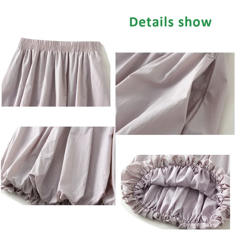 Women's Floral Midi Skirt – High Waist Lantern Style One Size