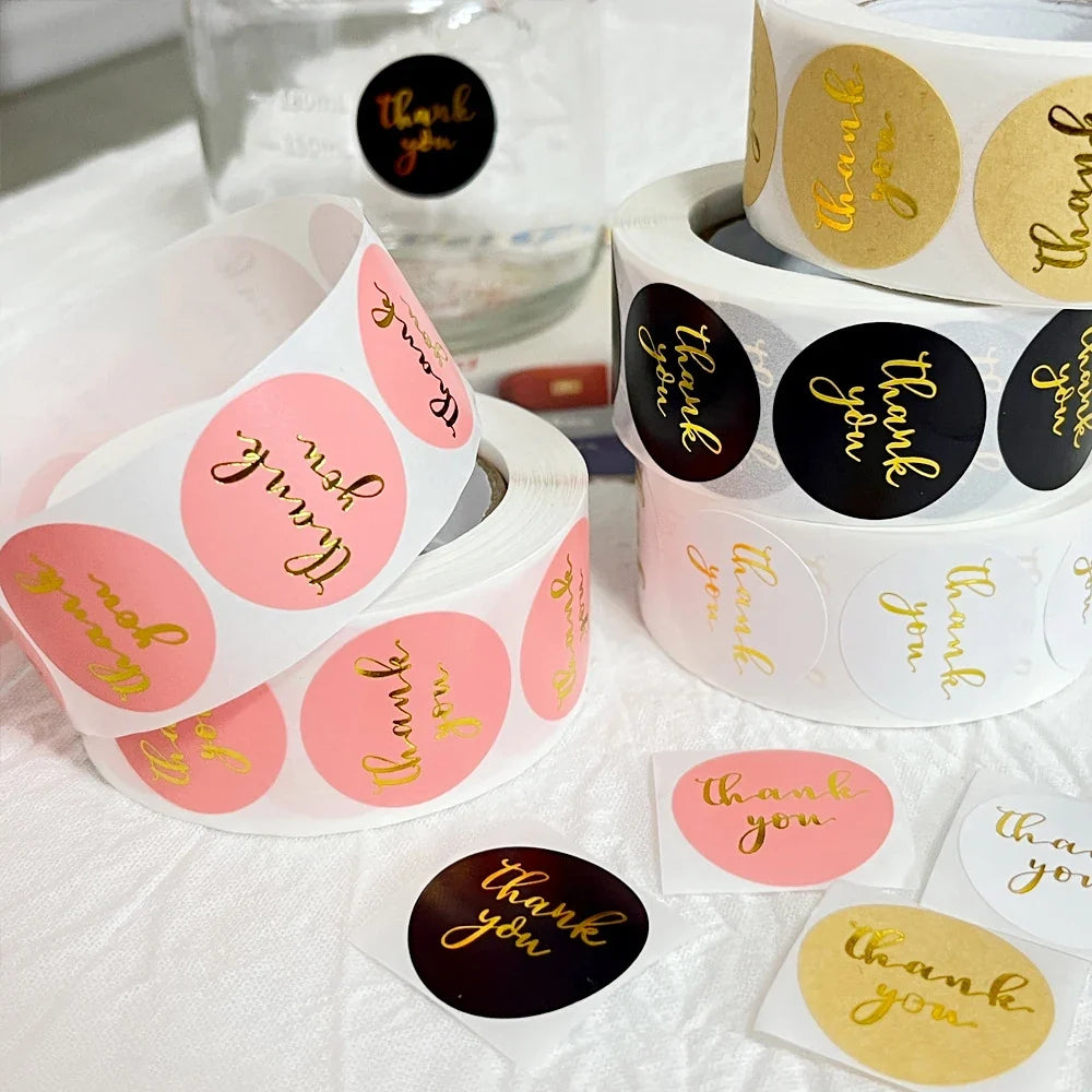 Thank You Stickers Pink Black Stamping Sealing Envelope Wedding Roll