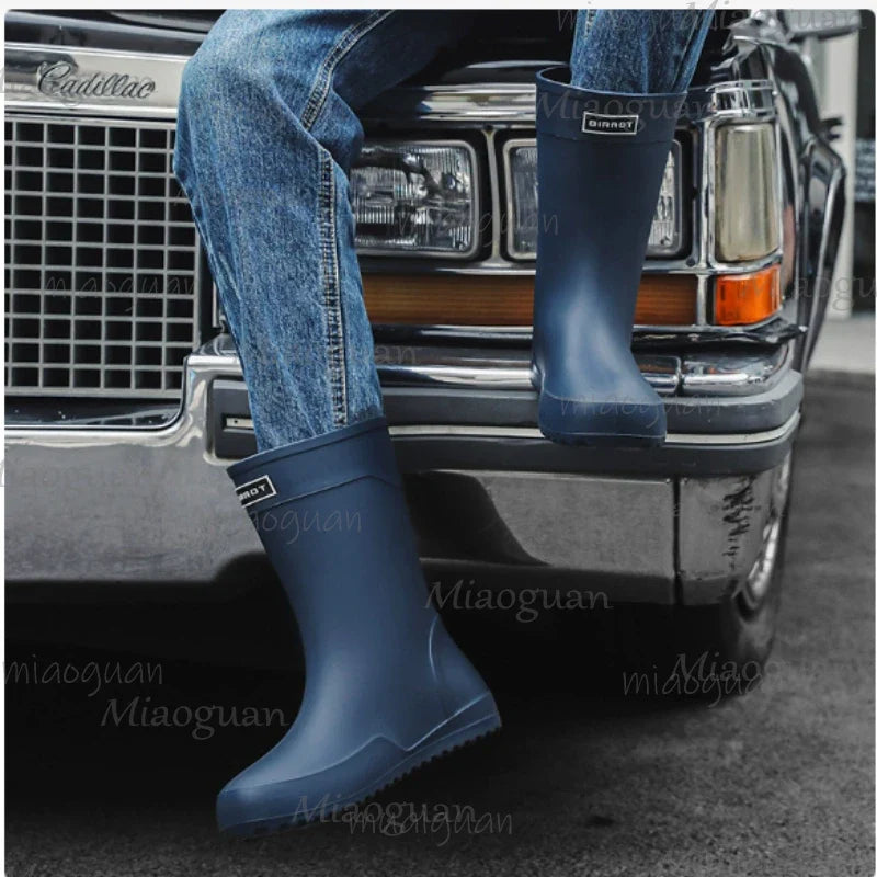Men's Waterproof Mid-Calf Rain Boots | Non-Slip Rubber Outdoor