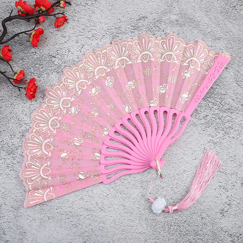 Little Flower Rose Folding Fan Ancient Held Dance Fans Party Wedding