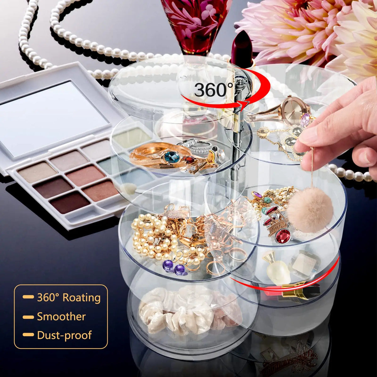 5 Tier Jewelry Organizer Rotatable Hair Ribbon Box Earring Holder