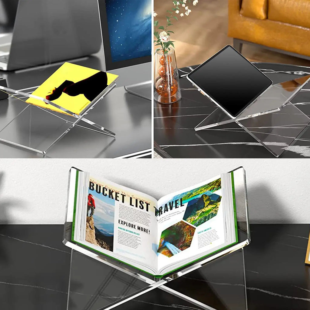 Acrylic Book Stand X-Shaped Display Rack – Holds Up to 11 lbs