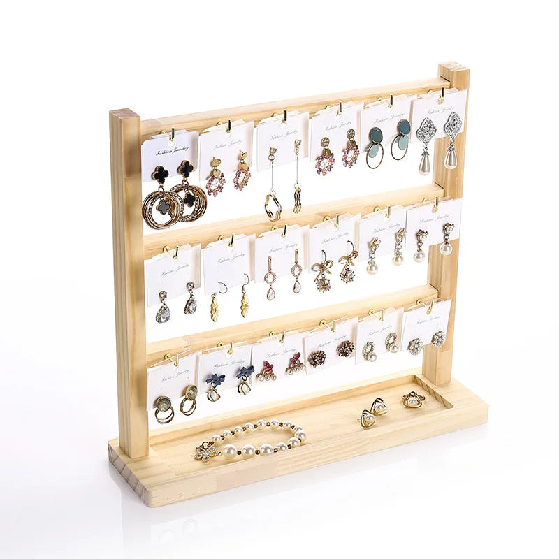 Solid Wood Earring Holder & Multi-Tier Jewelry Display Stand