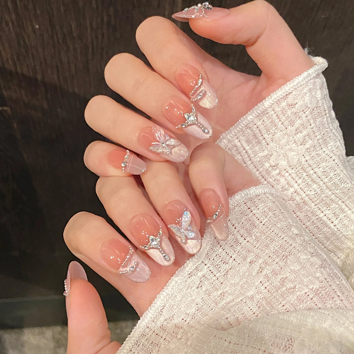 Purple Cat Eye Press-On Nails | Glitter Butterfly 10pc Set