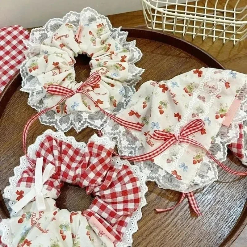Red Plaid Lace Heart Ribbon Hair Scrunchie & Bandana | Women